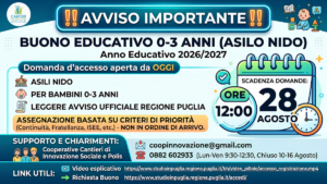 ‼️ AVVISO IMPORTANTE ‼️Buono Educativo 0-3 Anni (ASILO NIDO) Anno Educativo 2026-2027